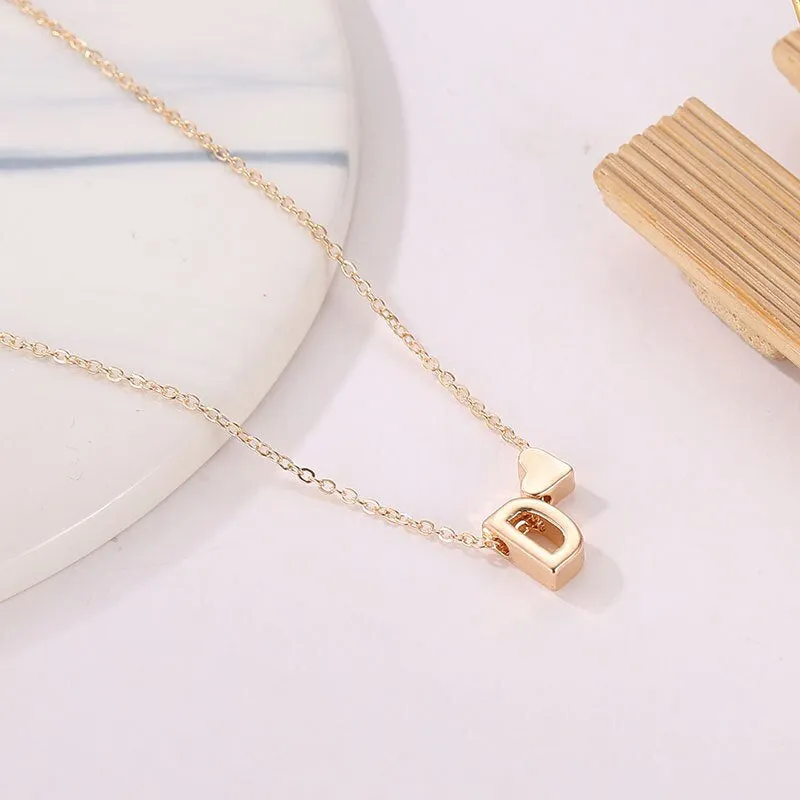 Gold Heart Necklace Love Necklace Dainty Heart Necklace for Girlfriend Silver Initial with Heart Rose Gold Couples Necklace