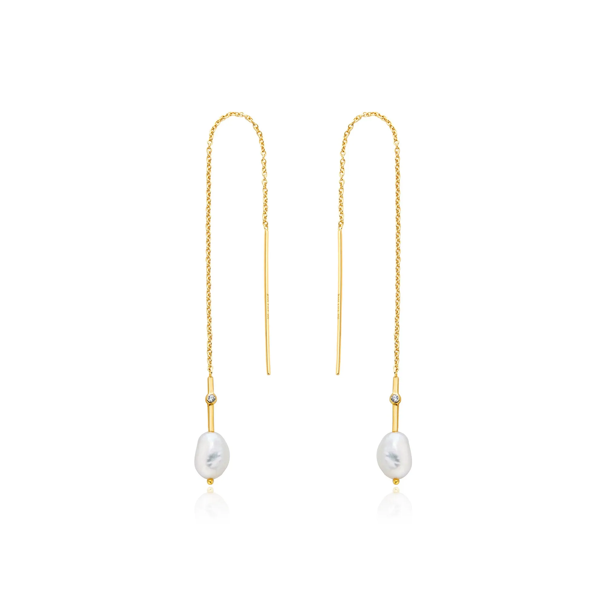 Gold Pearl Threader Earrings