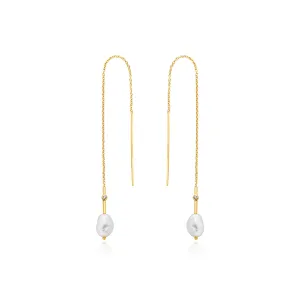 Gold Pearl Threader Earrings