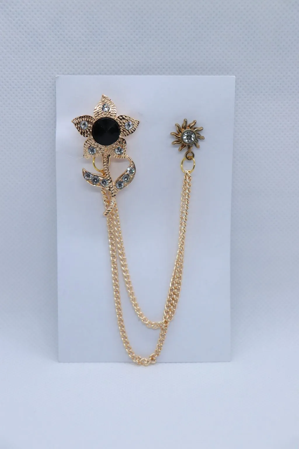 Golden Black Stone Flower Brooch