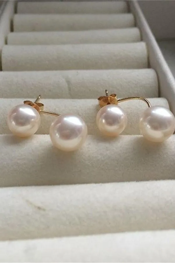 Handmade Doublep-pearl Earrings with 18K Gold Posts P14