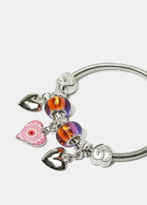 Heart Charm & Bead Coil Bracelet