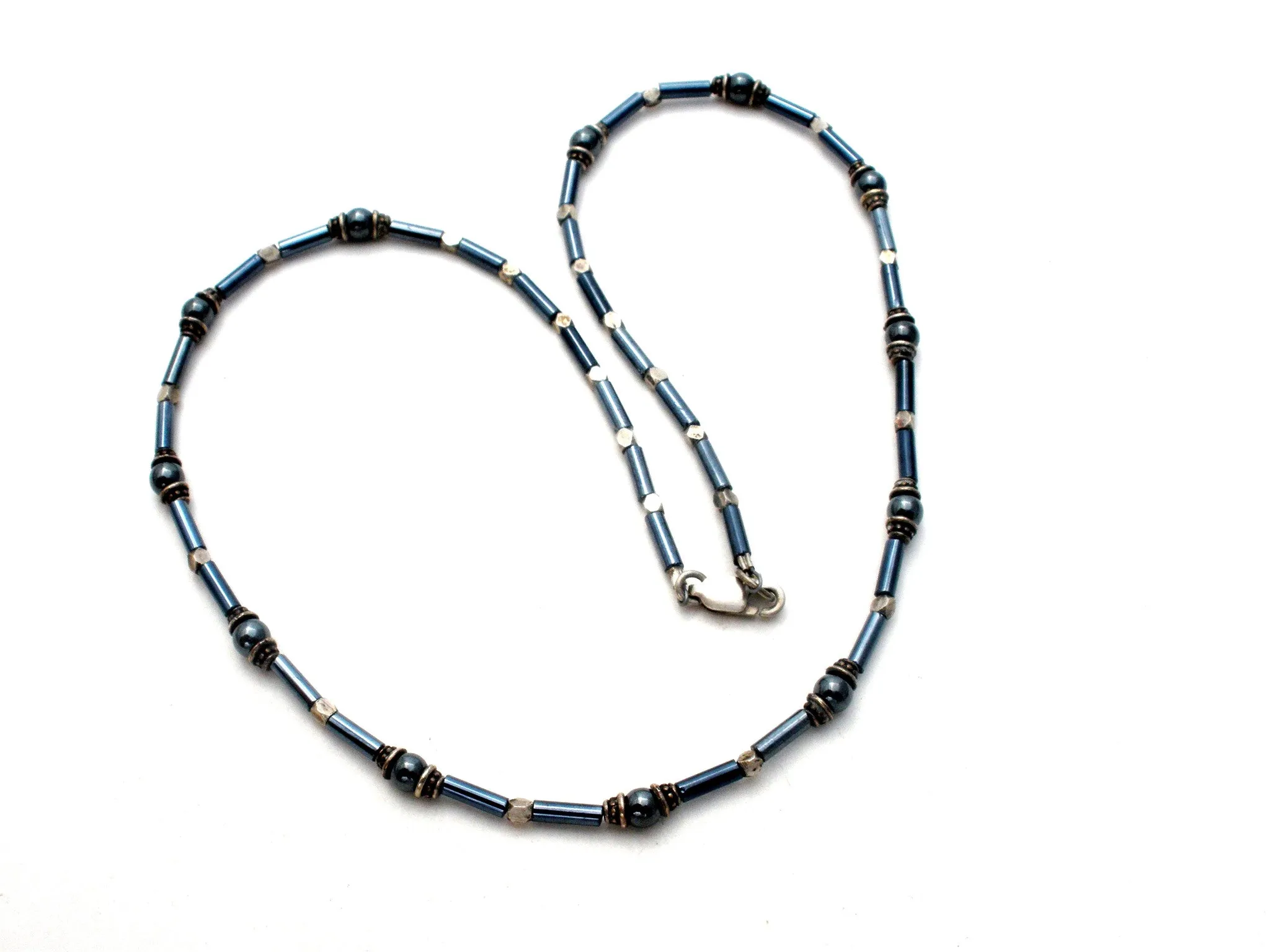 Hematite & Sterling Silver Bead Necklace 16"