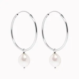 Hoop Earrings with Pearl Silver - Rebecca