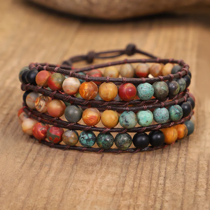 Hot SNatural Turquoise Stone Handmade African Braceletelling Handmade African Turquoise Bracelet Hand Woven Natural Stone