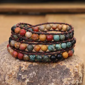 Hot SNatural Turquoise Stone Handmade African Braceletelling Handmade African Turquoise Bracelet Hand Woven Natural Stone