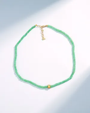 Infinite Beaded Chrysoprase & Mini Golden Rondelle Necklace