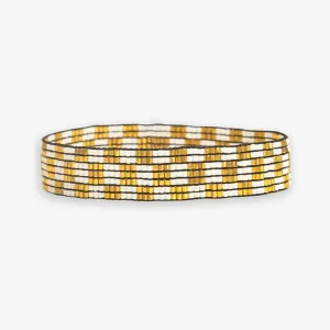 Ink   Alloy Alex Small Checkered Beaded Stretch Bracelet Ivory and Gold