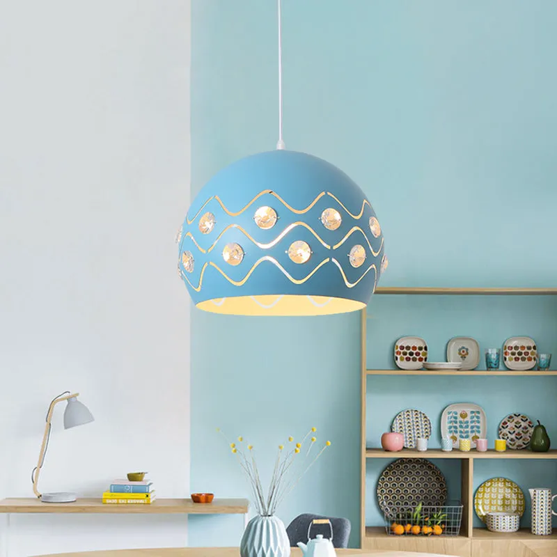 Iron 1-Light Pendant Lamp with Crystal Decor & Colorful Dome Shades