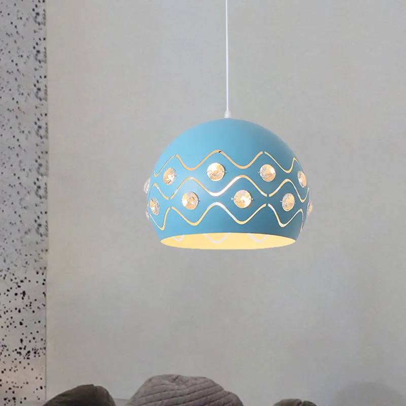 Iron 1-Light Pendant Lamp with Crystal Decor & Colorful Dome Shades