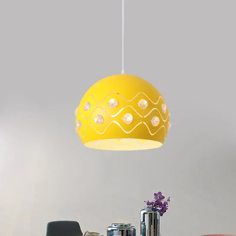 Iron 1-Light Pendant Lamp with Crystal Decor & Colorful Dome Shades