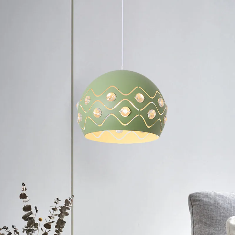 Iron 1-Light Pendant Lamp with Crystal Decor & Colorful Dome Shades