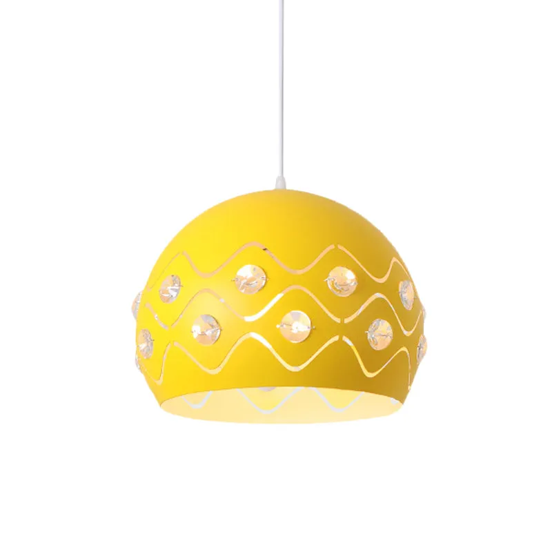 Iron 1-Light Pendant Lamp with Crystal Decor & Colorful Dome Shades