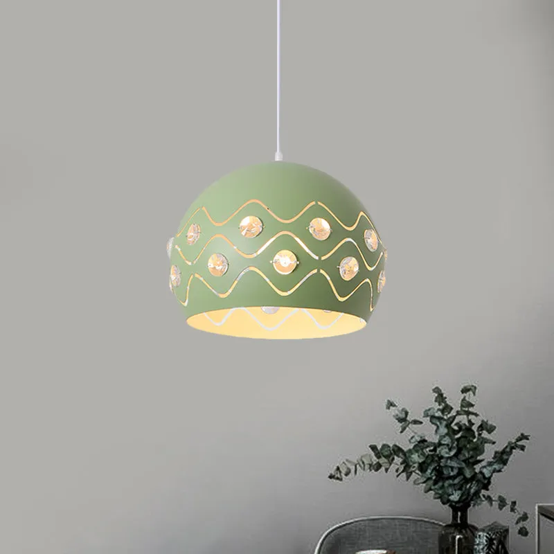 Iron 1-Light Pendant Lamp with Crystal Decor & Colorful Dome Shades