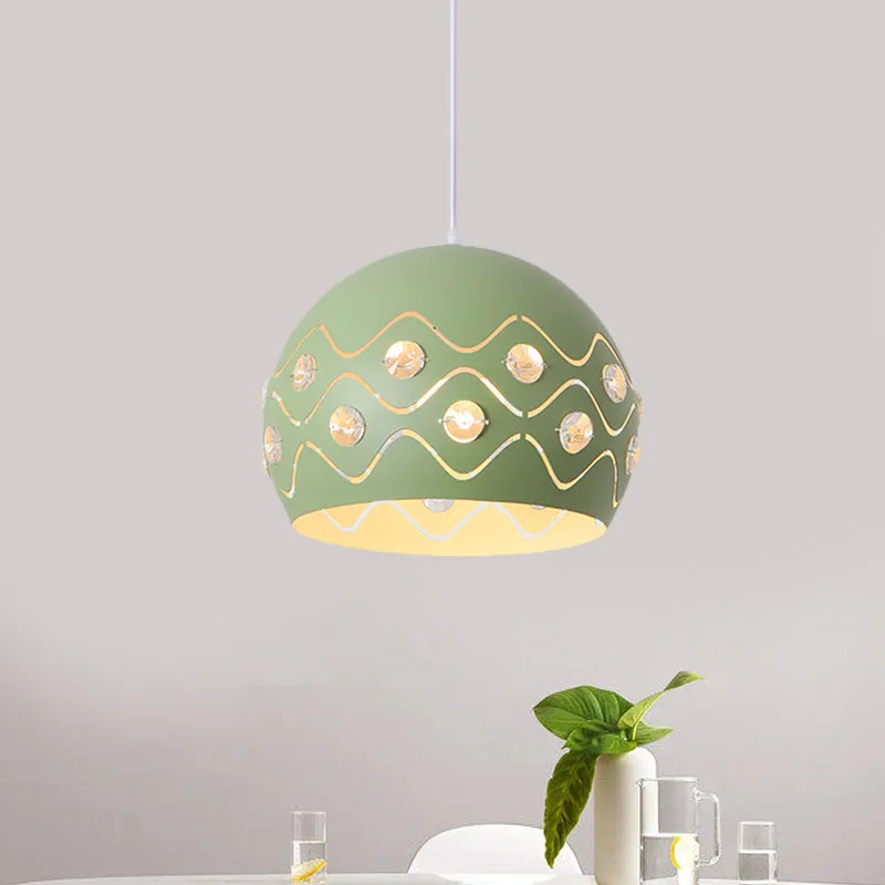 Iron 1-Light Pendant Lamp with Crystal Decor & Colorful Dome Shades