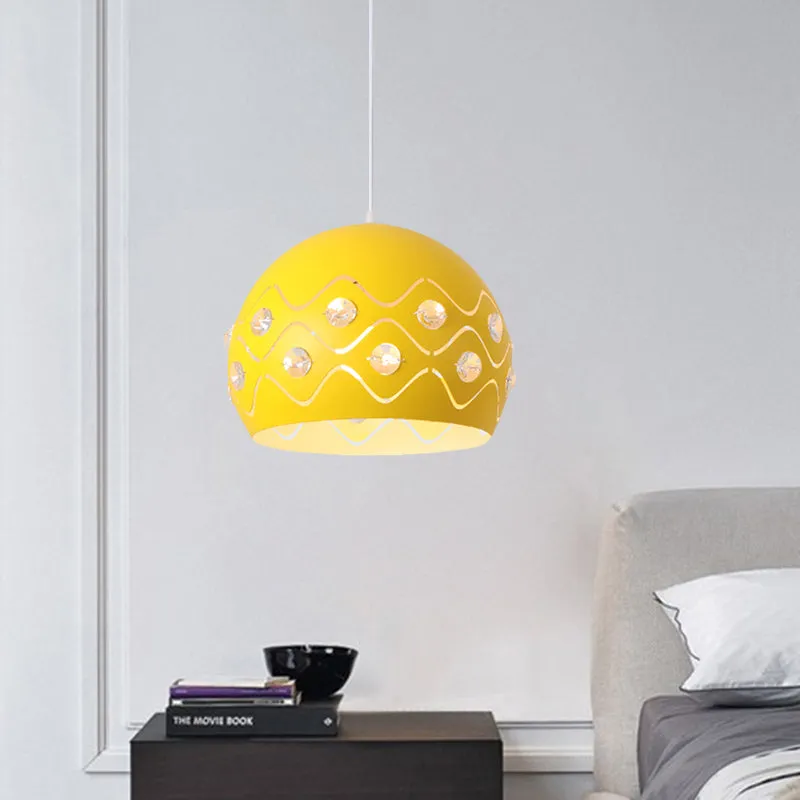 Iron 1-Light Pendant Lamp with Crystal Decor & Colorful Dome Shades