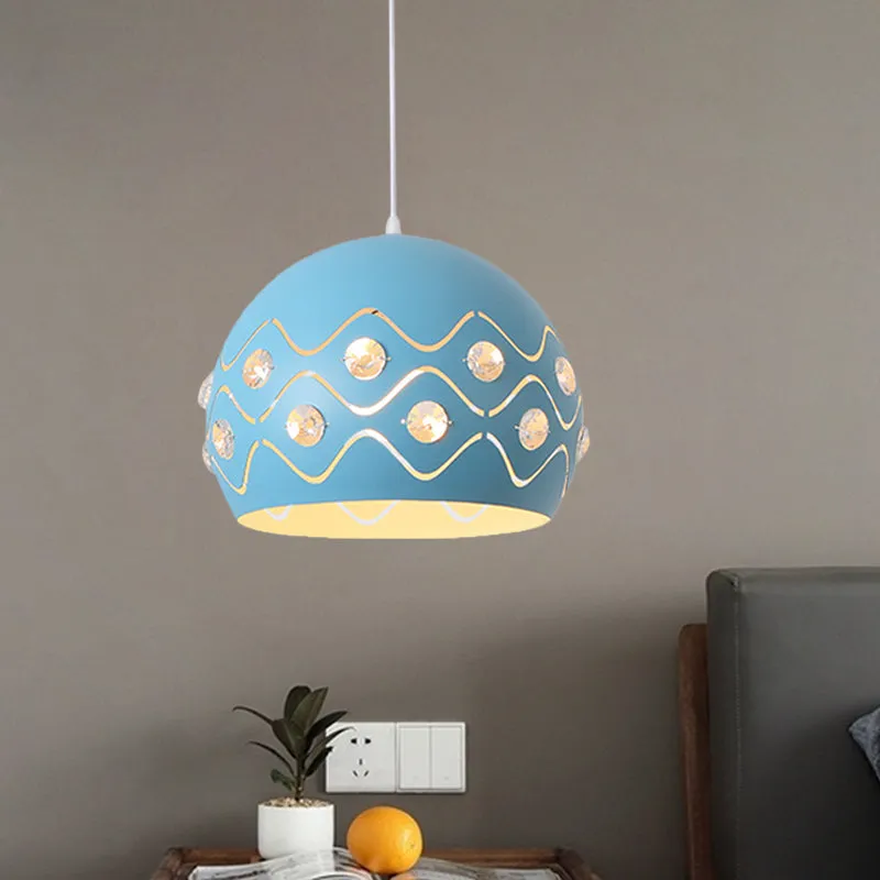 Iron 1-Light Pendant Lamp with Crystal Decor & Colorful Dome Shades