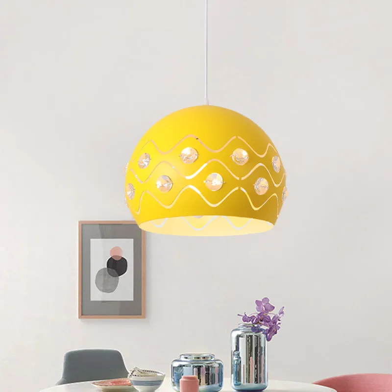 Iron 1-Light Pendant Lamp with Crystal Decor & Colorful Dome Shades