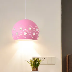 Iron 1-Light Pendant Lamp with Crystal Decor & Colorful Dome Shades