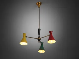 Italian Chandelier with Six Colorful Patinated Shades