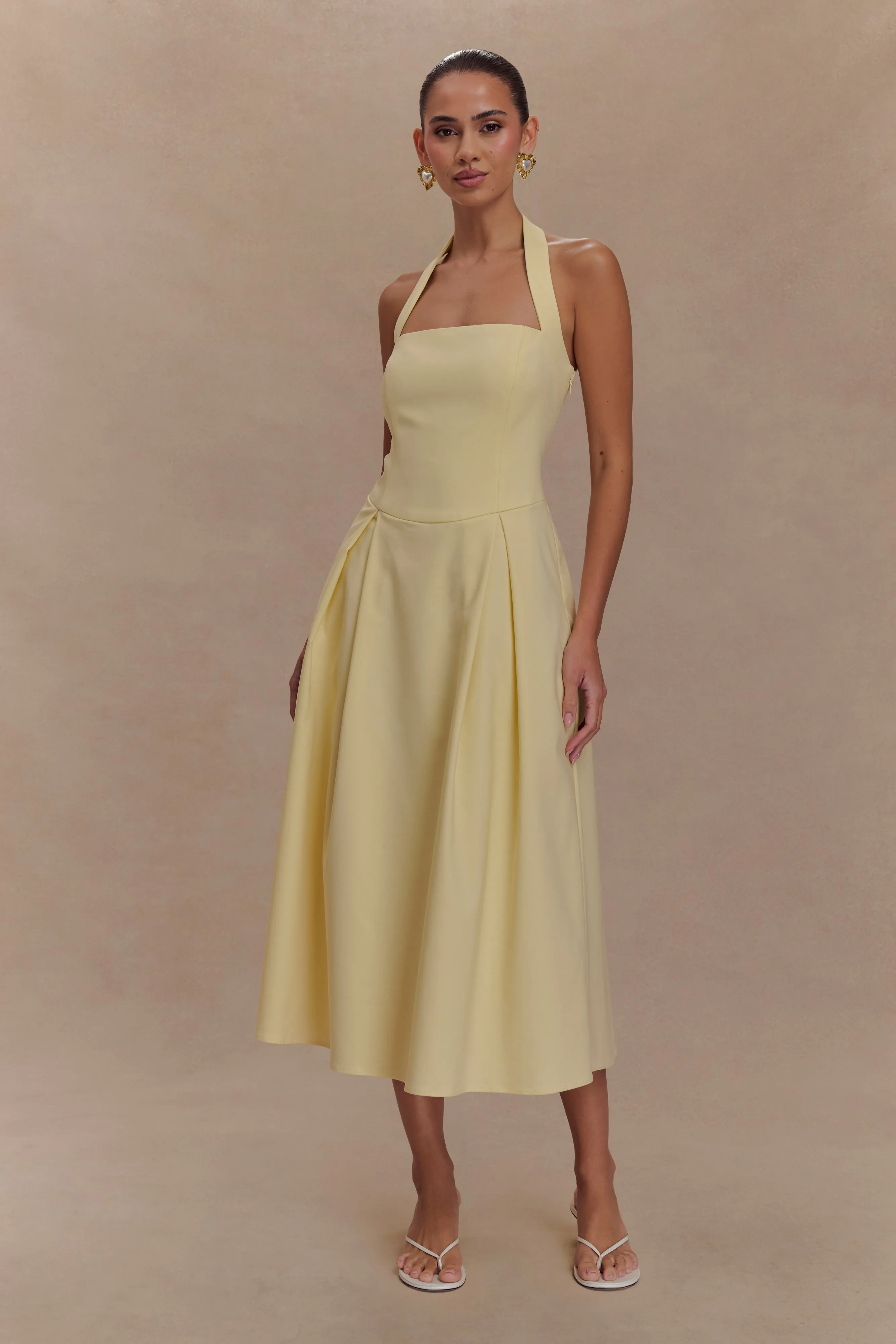 Juana Halter Midi Dress - Lemon