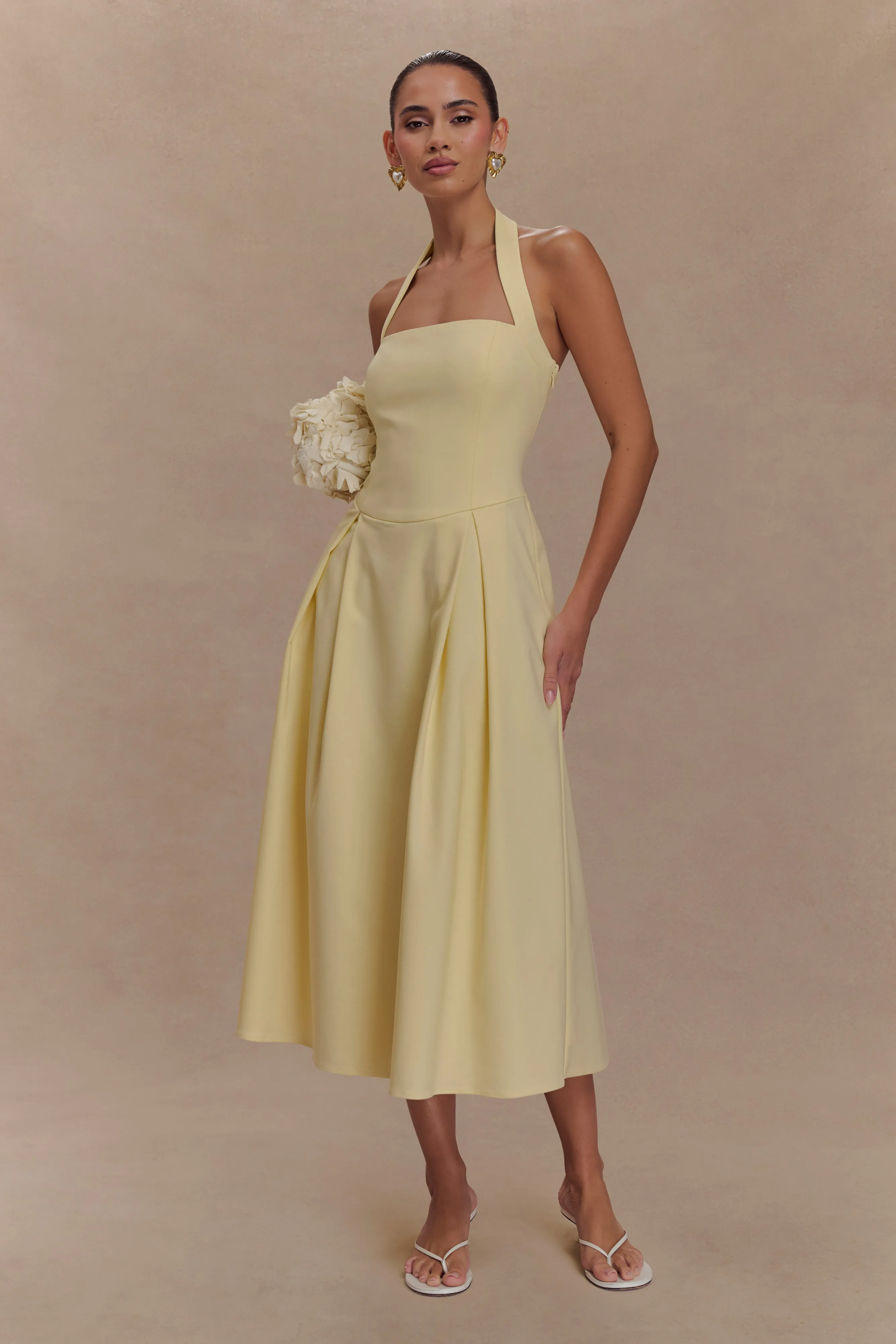 Juana Halter Midi Dress - Lemon