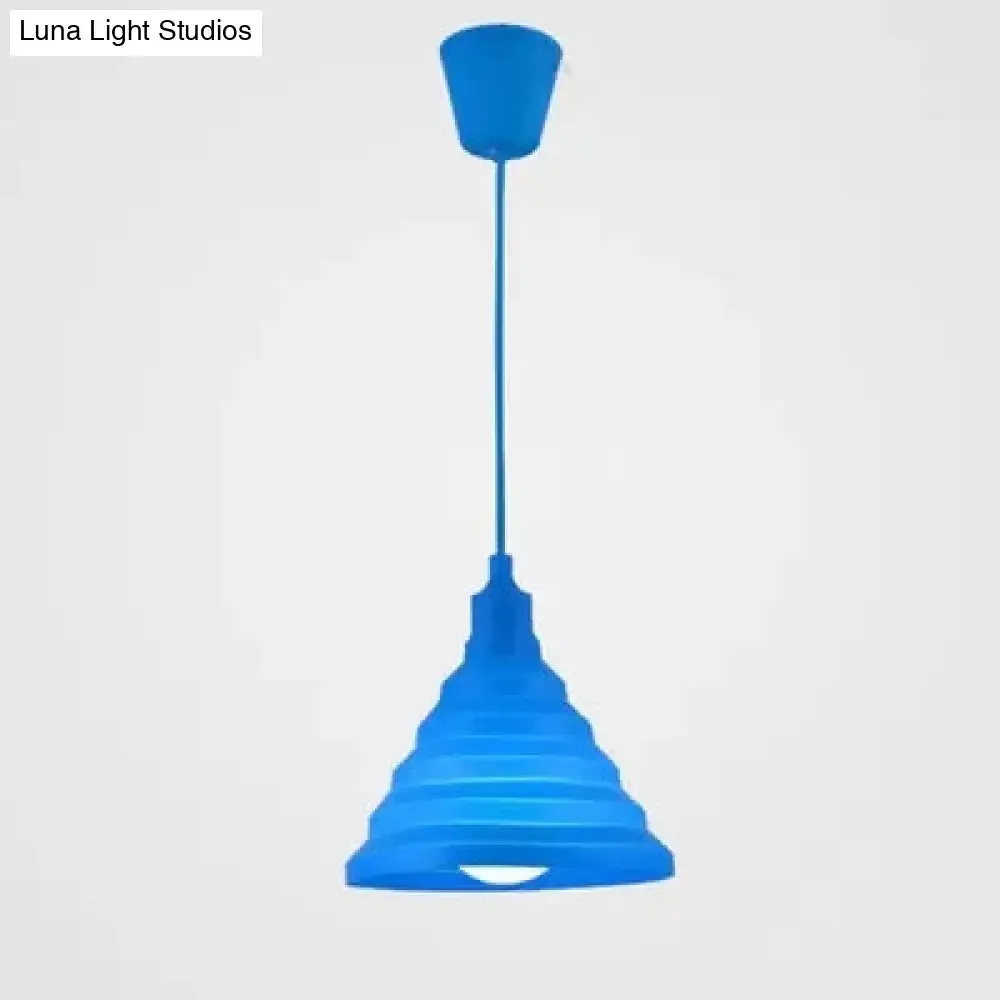 Kids Colorful Hanging Pendant Light for Game Room - Single Head Metal Conical Design