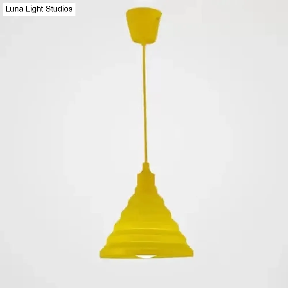 Kids Colorful Hanging Pendant Light for Game Room - Single Head Metal Conical Design