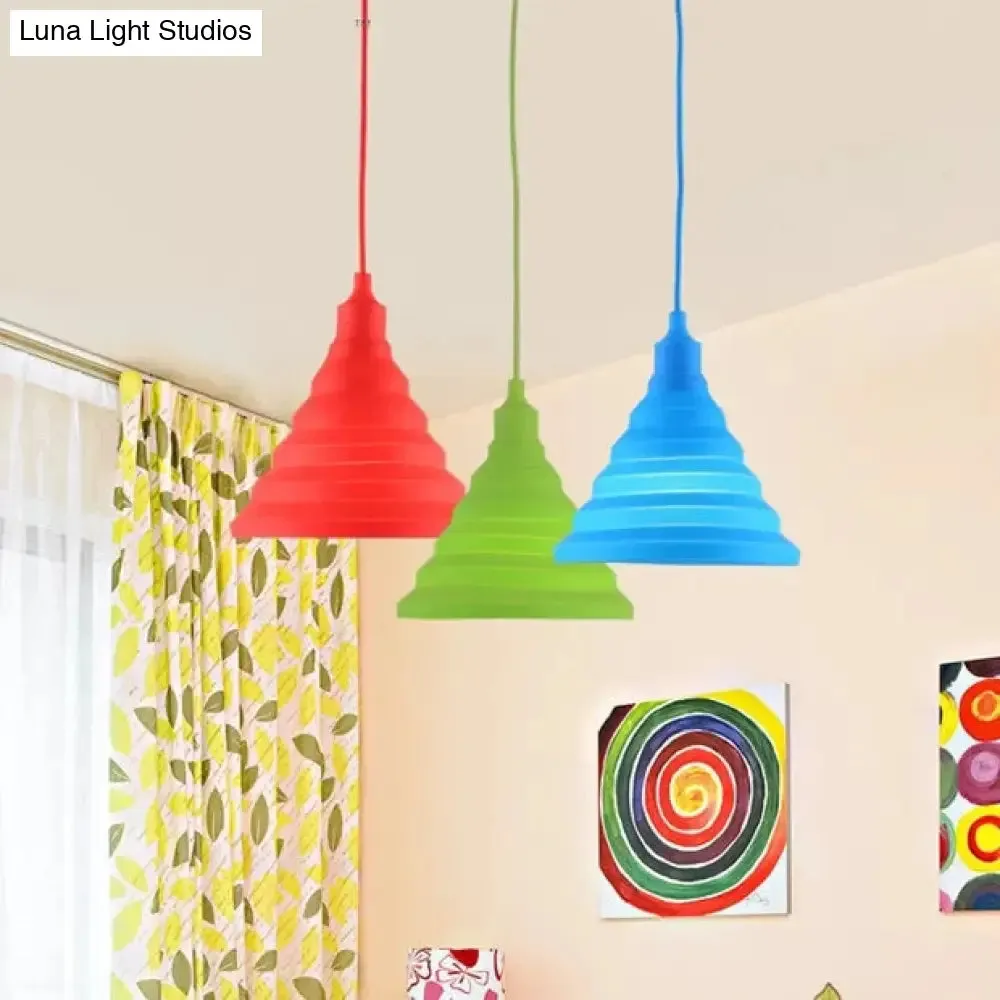 Kids Colorful Hanging Pendant Light for Game Room - Single Head Metal Conical Design