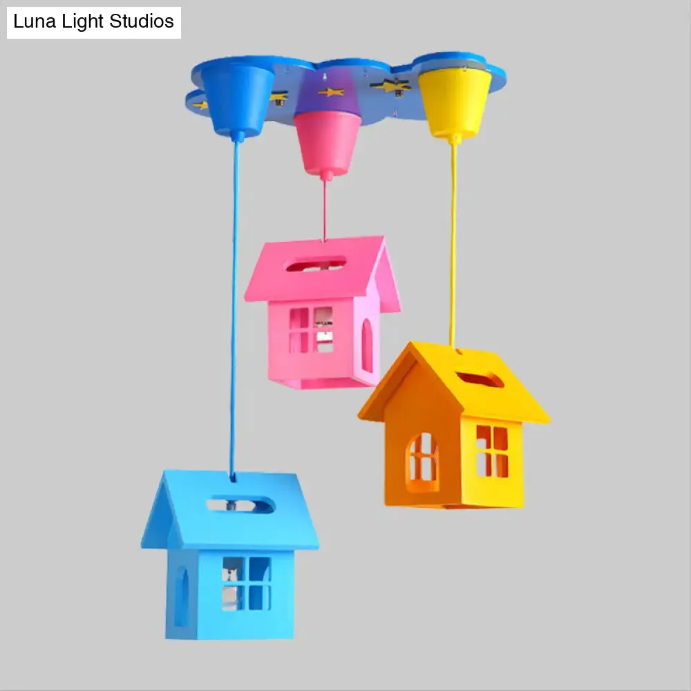 Kids' Houselet Playroom Multi-Pendant Wood Ceiling Lamp - 3 Bulbs, Blue-Pink-Yellow