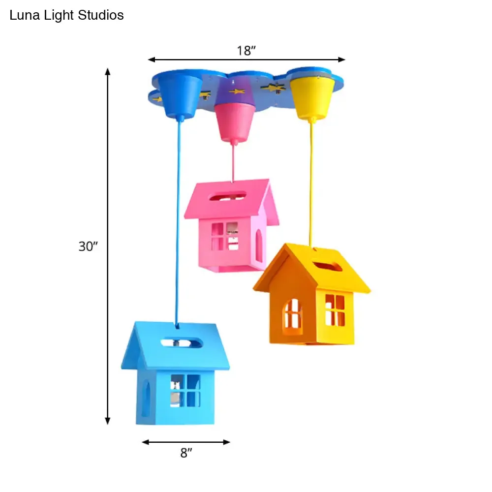 Kids' Houselet Playroom Multi-Pendant Wood Ceiling Lamp - 3 Bulbs, Blue-Pink-Yellow