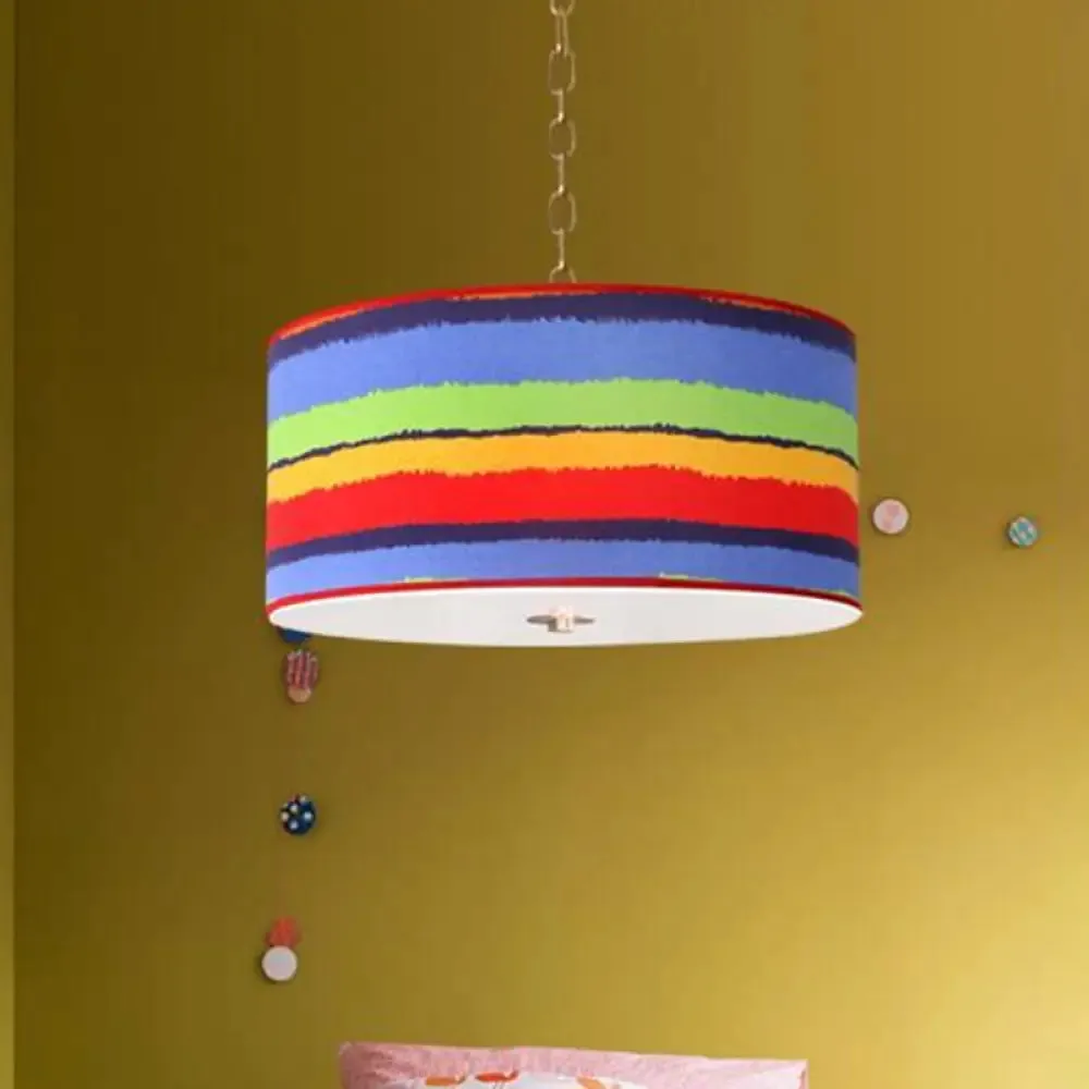 Kids' Red and Blue Drum Ceiling Light - 1-Light Fabric Hanging Pendant for Bedroom