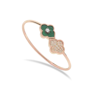 LUCE COLOUR - BRACELET FLEX TOI ET MOI ROSE GOLD PAVE MALACHITE & 1 DIAMOND