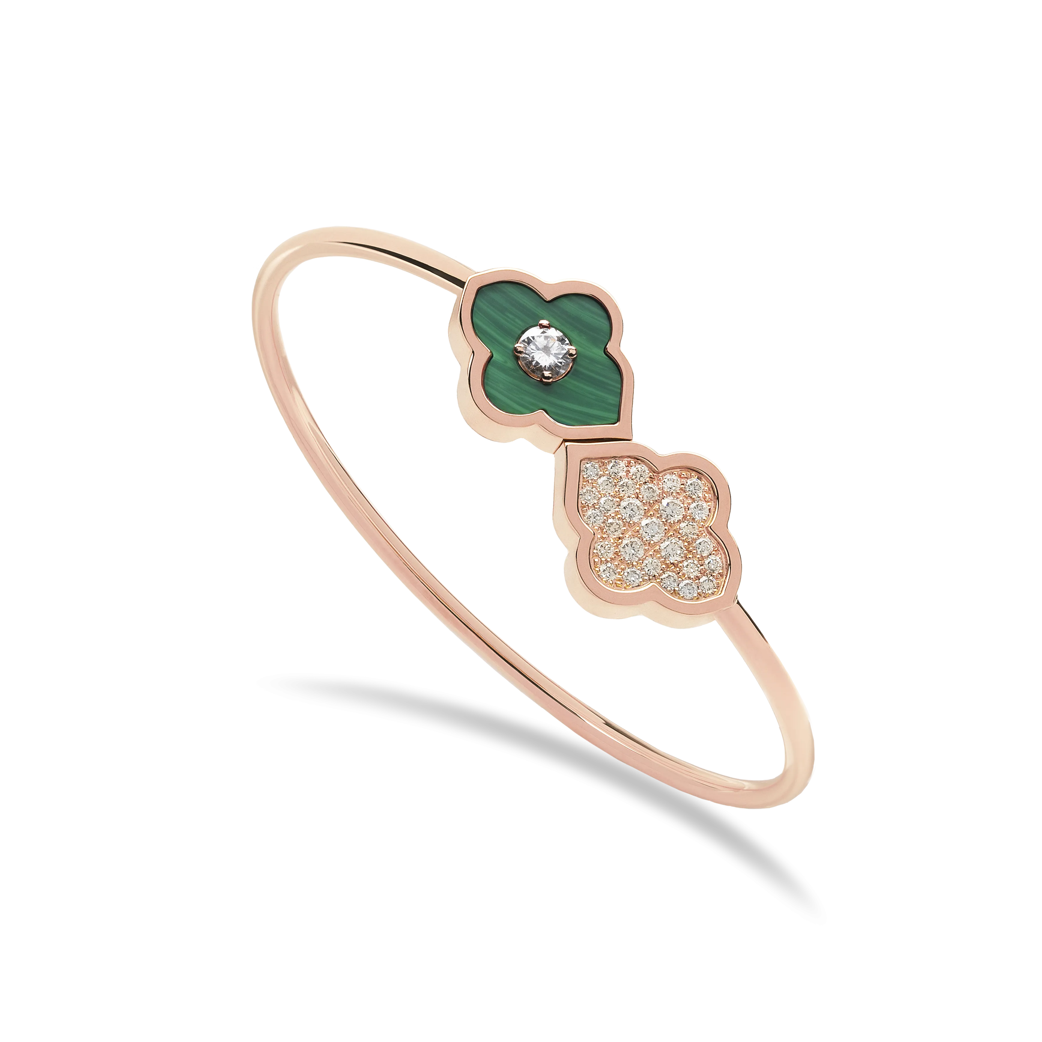 LUCE COLOUR - BRACELET FLEX TOI ET MOI ROSE GOLD PAVE MALACHITE & 1 DIAMOND