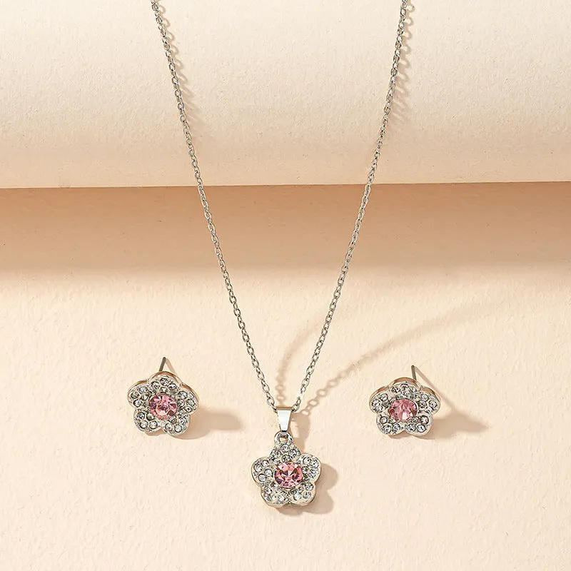 Luxe European Floral Jewelry Set with Necklace and Earrings