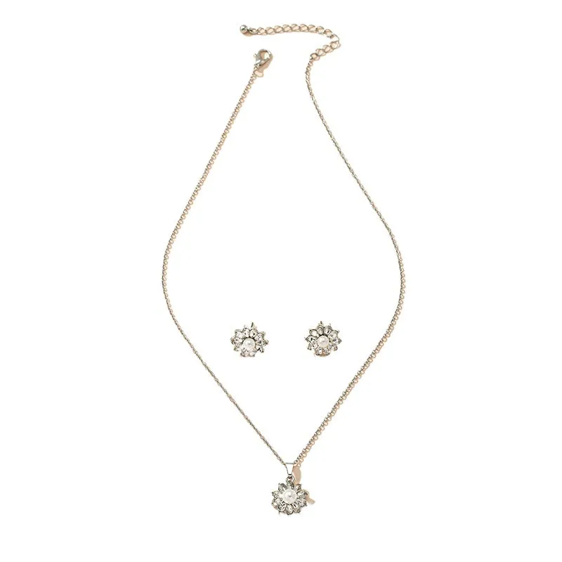 Luxe European Floral Jewelry Set with Necklace and Earrings