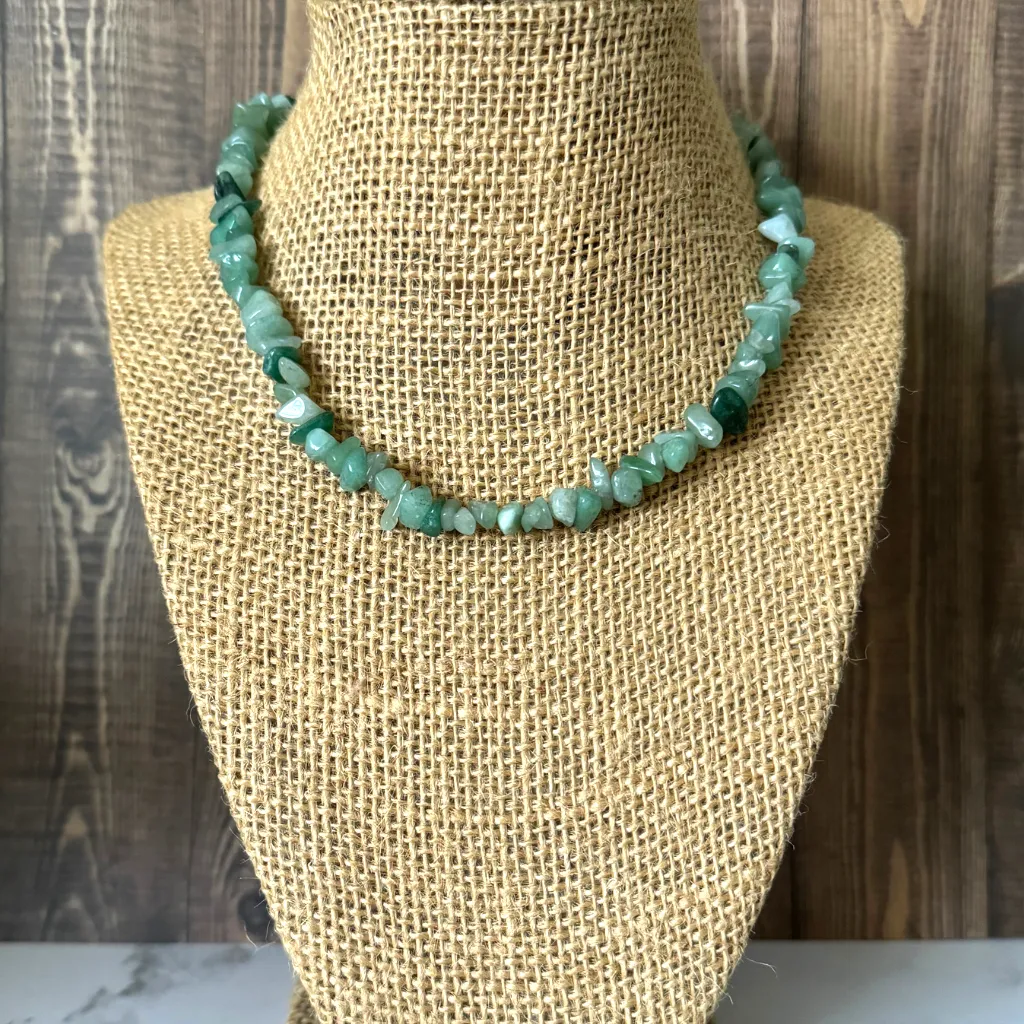 Mens Green Aventurine Chip Beaded Necklace