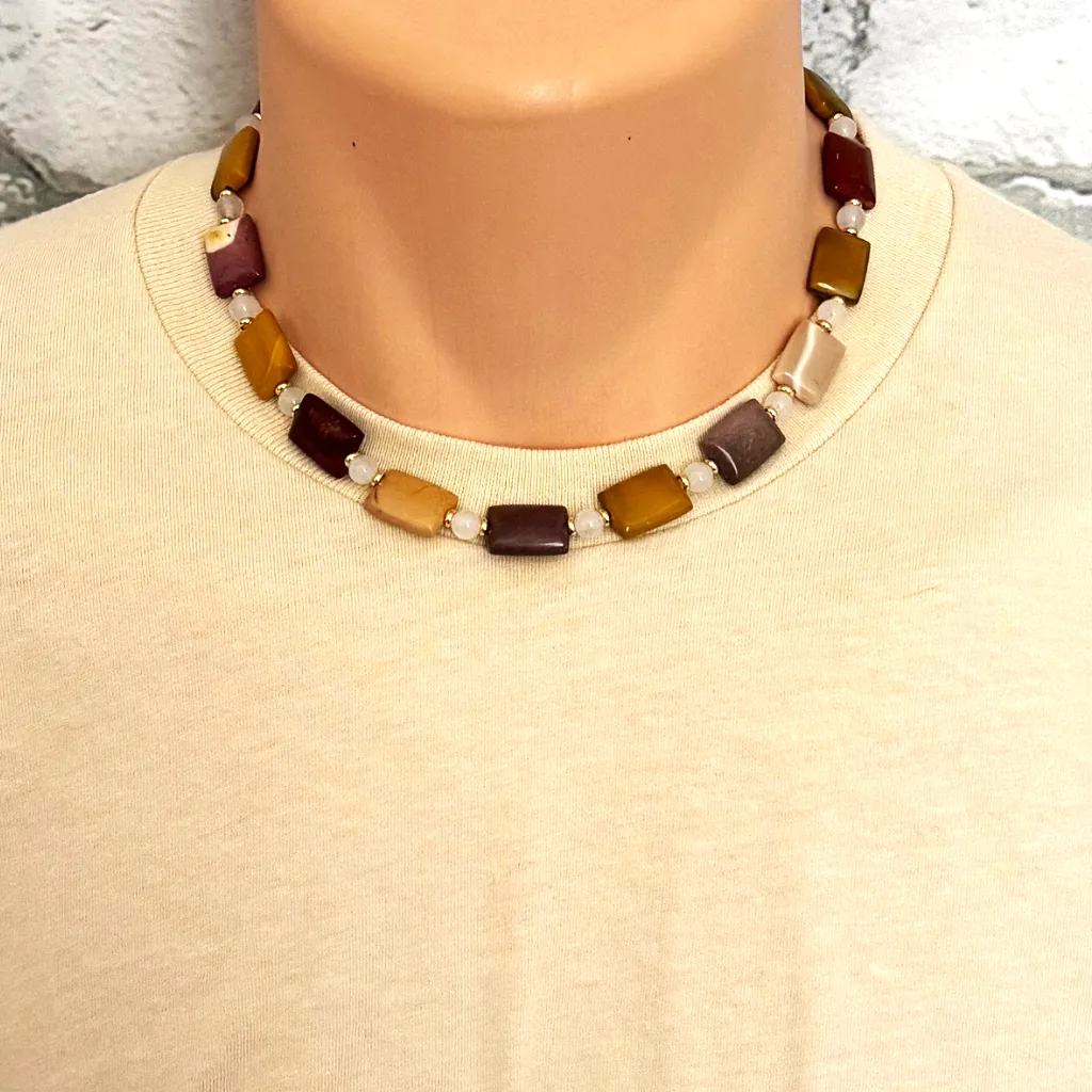 Mens Moukaite Rectangle Beaded Necklace