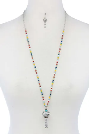 Metal Charm Beaded Necklace