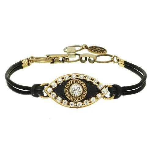 Michal Golan Black and Crystal Evil Eye Bracelet on Leather