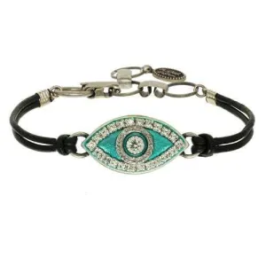 Michal Golan Green Evil Eye Bracelet on Leather