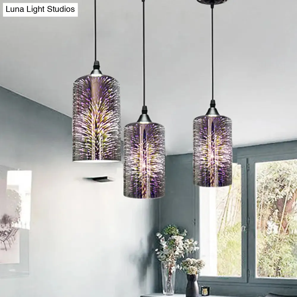 Modern 3D Colorful Glass Pendant Ceiling Light, 1-Head Black Hanging Lamp Kit