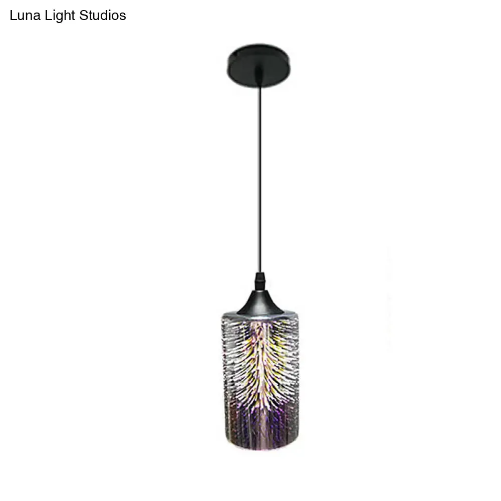 Modern 3D Colorful Glass Pendant Ceiling Light, 1-Head Black Hanging Lamp Kit