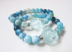 Natural Teal Blue Hemimorphite, Apatite and Blue Quartz Mala Bracelet