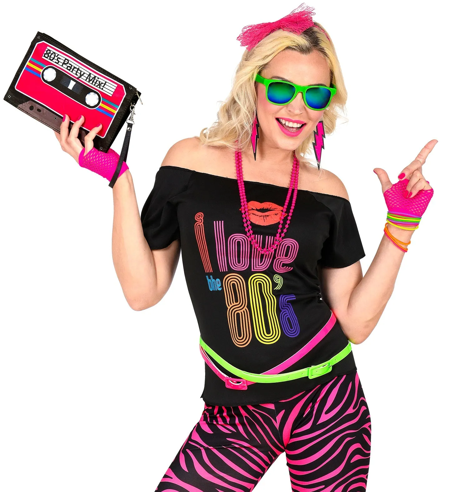 Neon Pink 80's Costume Accessory Kit