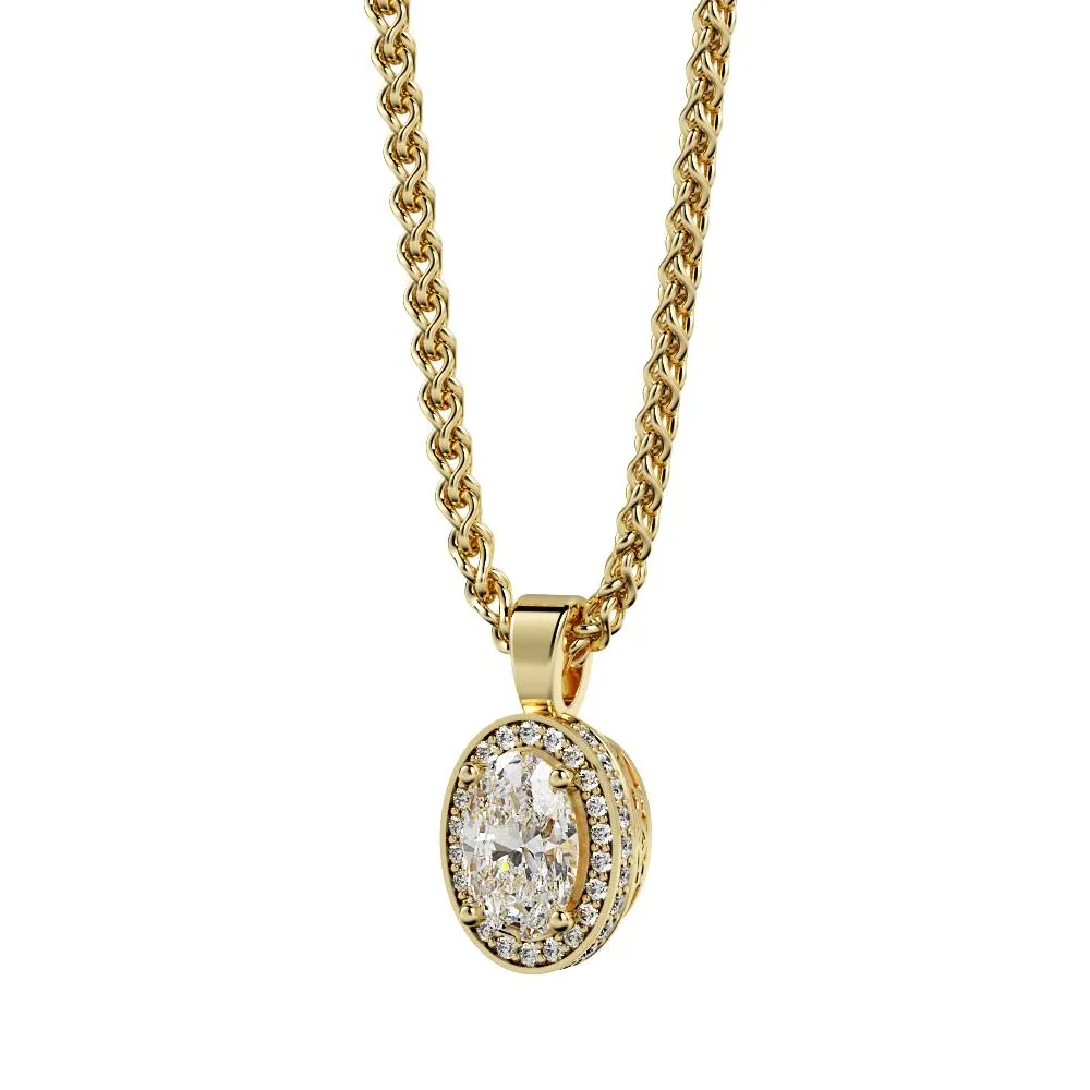 Noctilucent Natural Diamond Double Halo Pendant with a Yellow Necklace