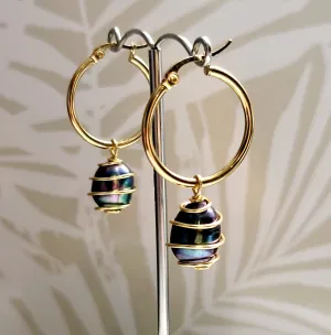 OLIANA - Black Caged Pearl Hoop Earrings