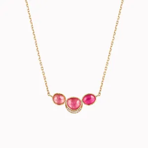 Orbit Three Pink Sapphire Halo Necklace