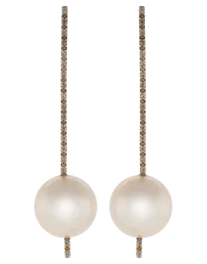 Pearl and White Diamond Stick Earrings