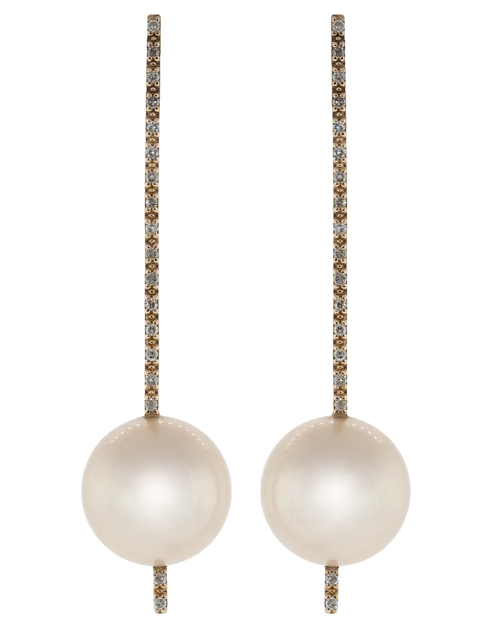 Pearl and White Diamond Stick Earrings